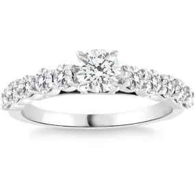 1 1/2Ct Diamond Engagement Ring Round Cut 14k White Gold With Side Stones