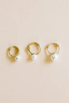 14K Solid Gold Pearl Round Piercing Earring Ear Hoop Ring