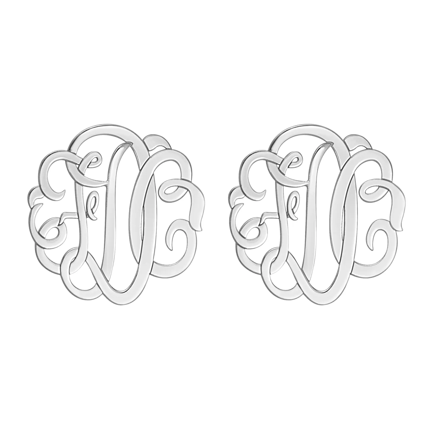 14K Solid Gold Script Monogram Stud Earrings - 3 Sizes