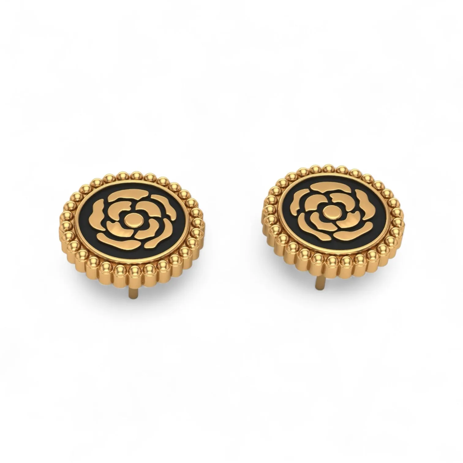 14K Yellow gold magnolia 10mm studs earrings-427893