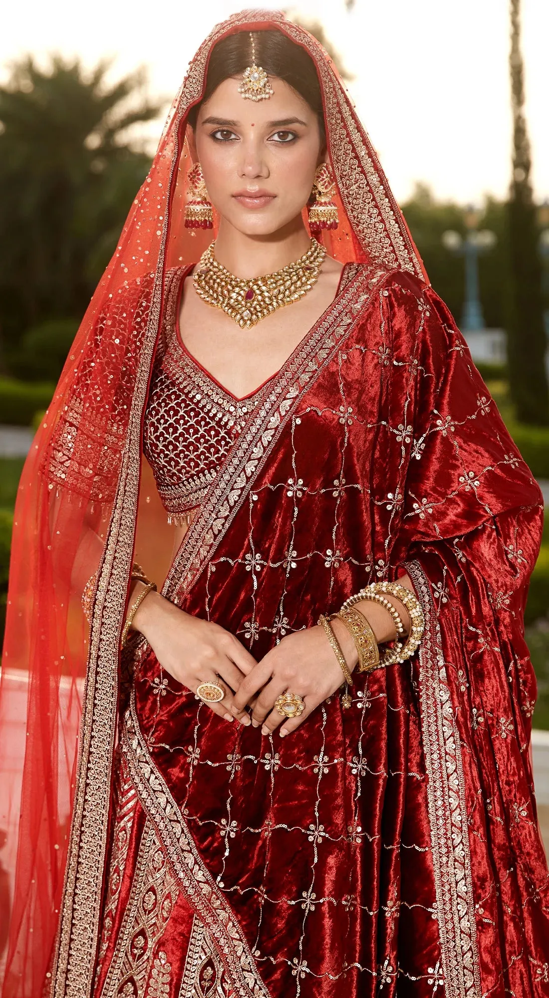 310168 Brick Red Embroidered Designer Lehenga with Double Dupatta