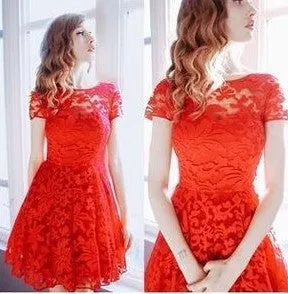 5XL Plus Size Dress Fashion Women Elegant Sweet Hallow Out Lace Dress   Party Princess Slim Summer Dresses Vestidos Red Blue