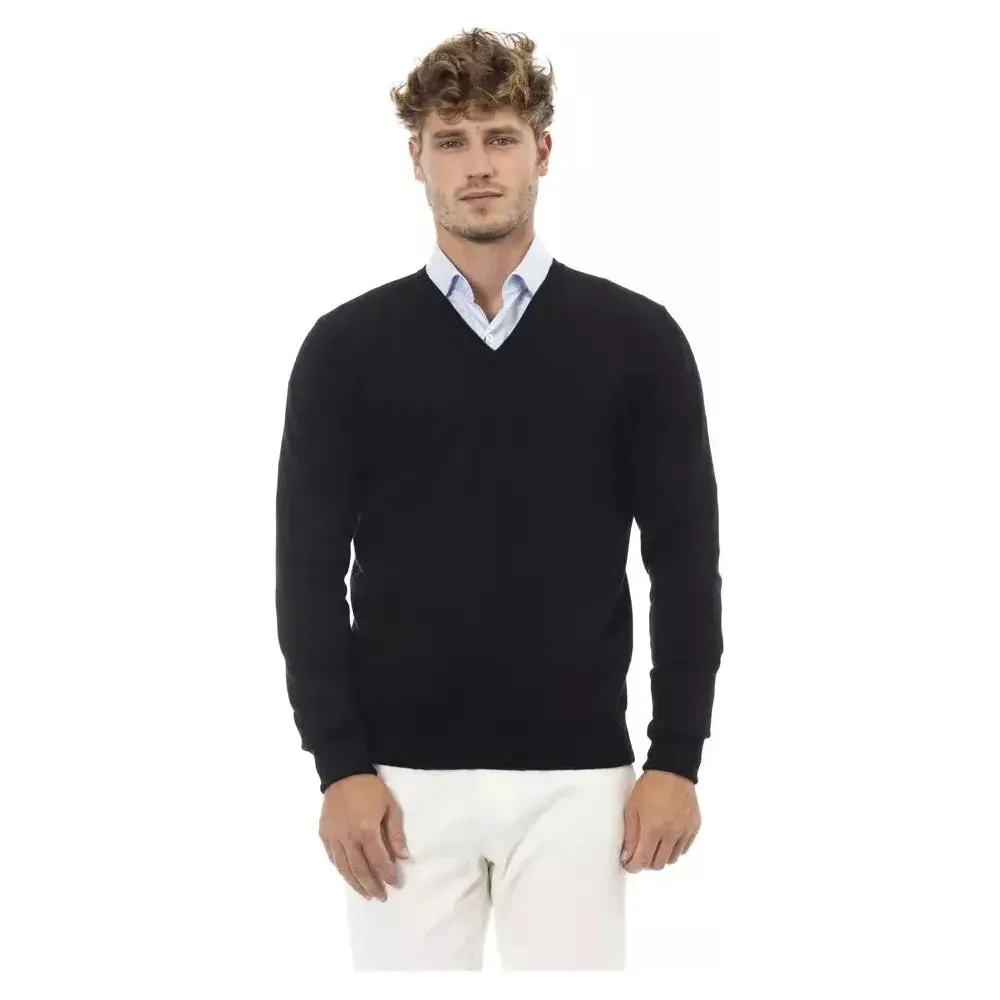 Alpha Studio Black Wool Men Sweater