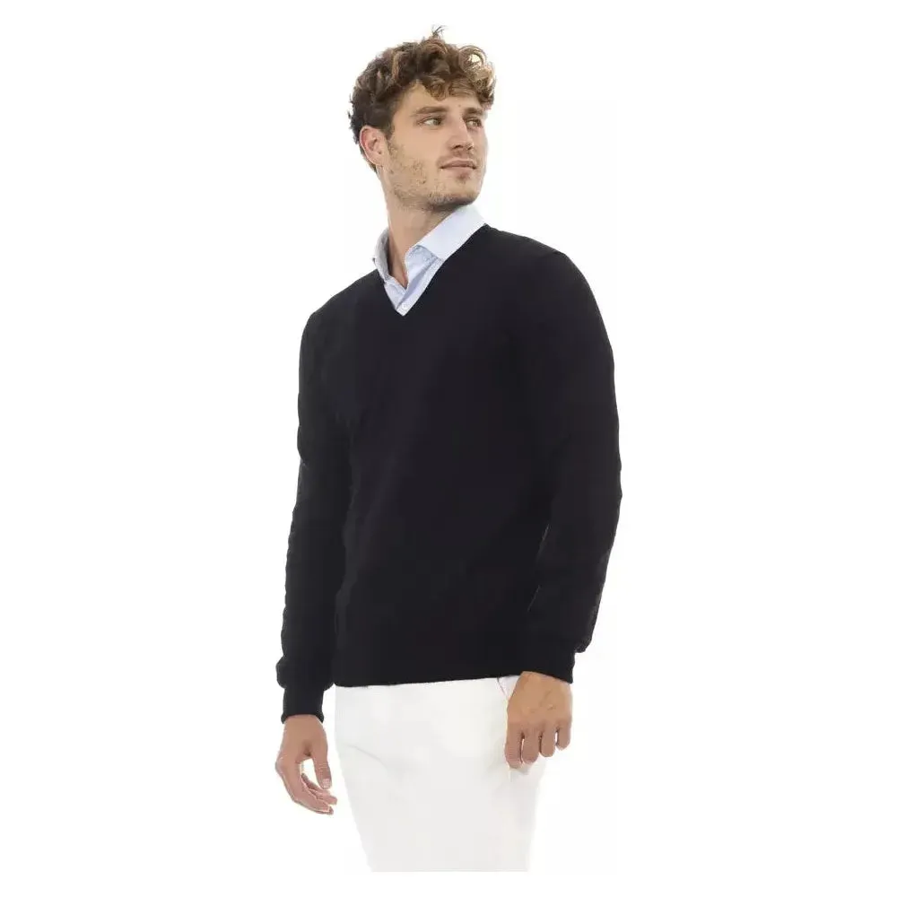 Alpha Studio Black Wool Men Sweater