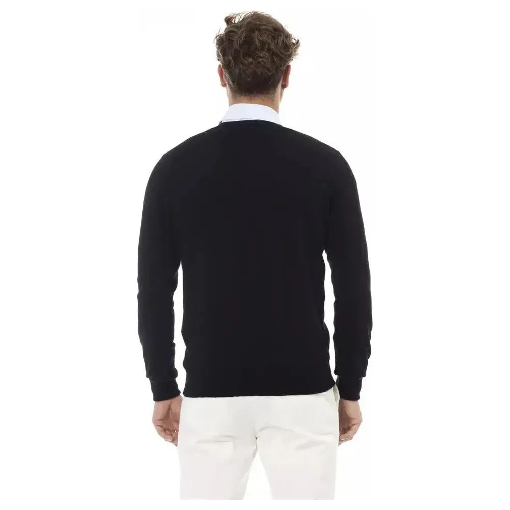 Alpha Studio Black Wool Men Sweater