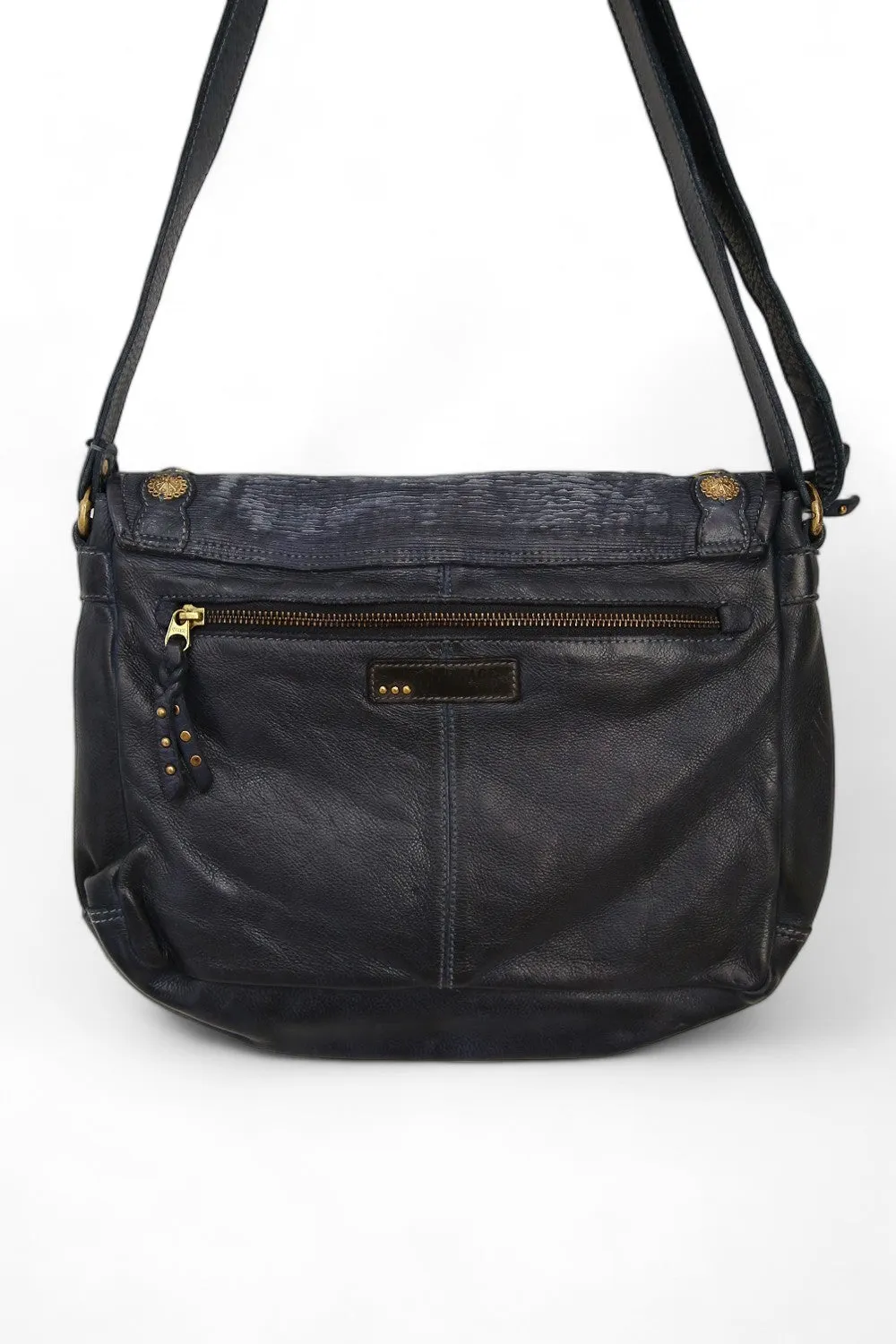 ART N' VINTAGE TALLIN FOLDOVER SATCHEL BAG NAVY