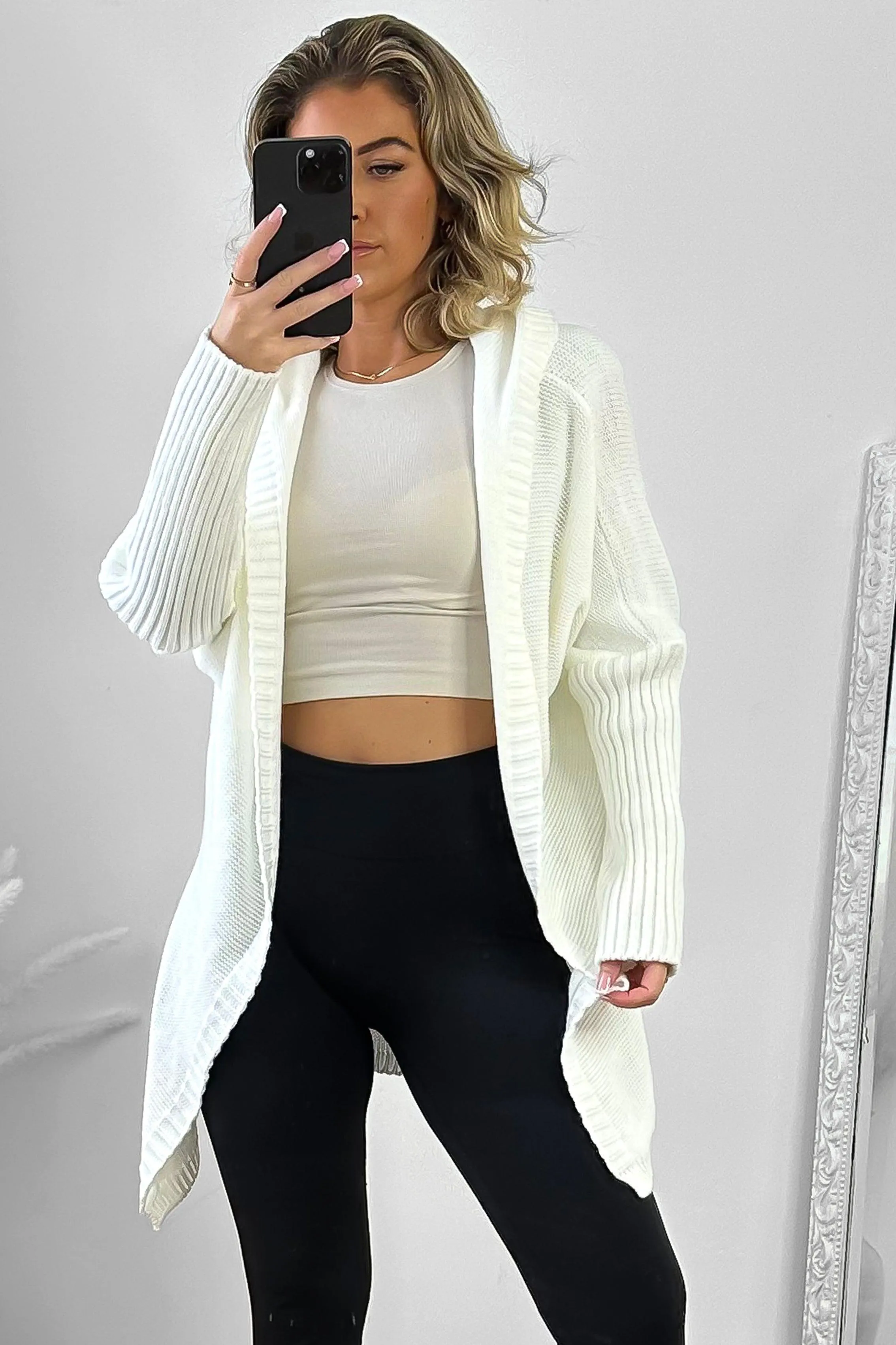 Batwing Sleeves Open Front Hooded Cardigan