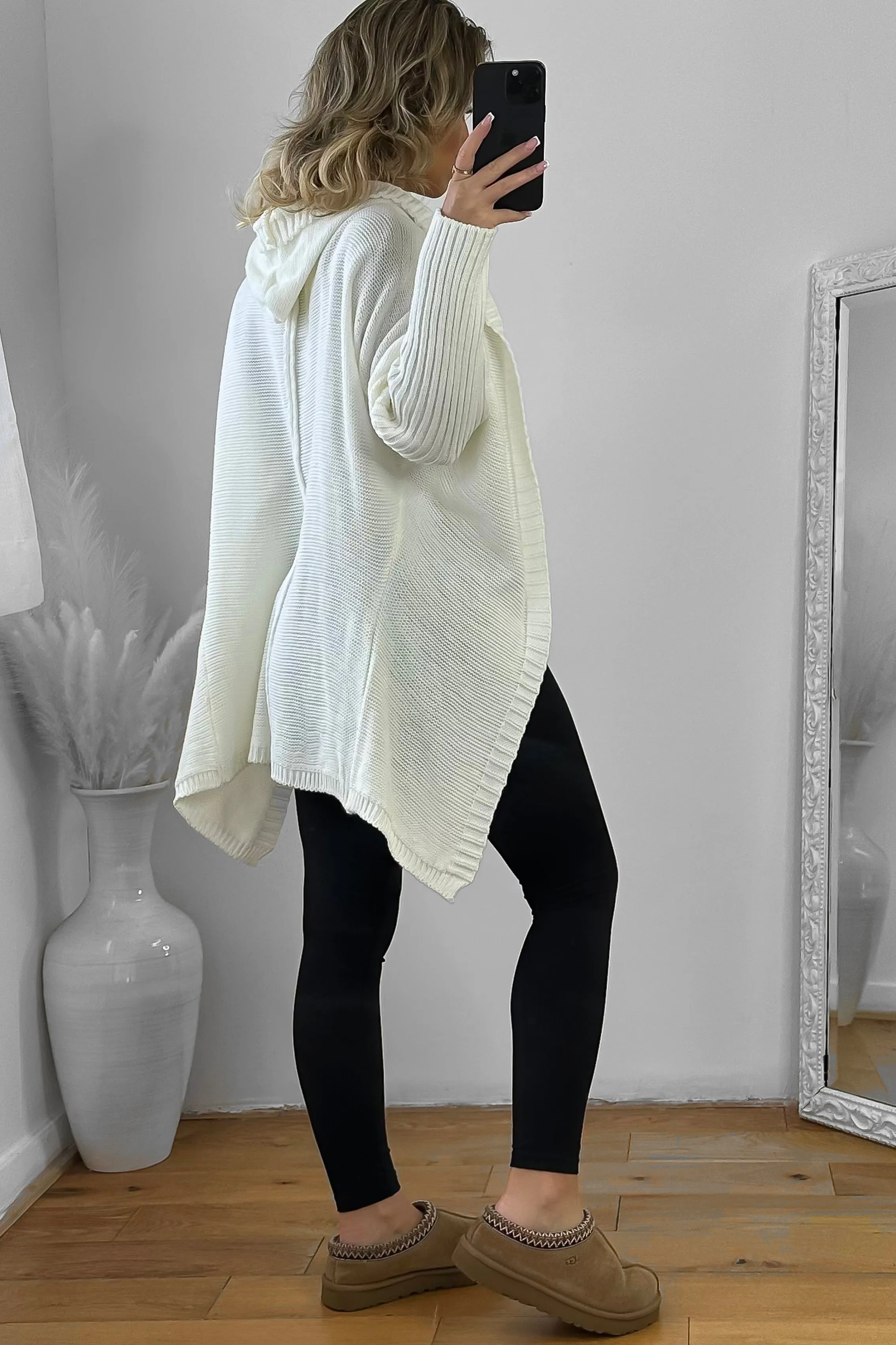 Batwing Sleeves Open Front Hooded Cardigan