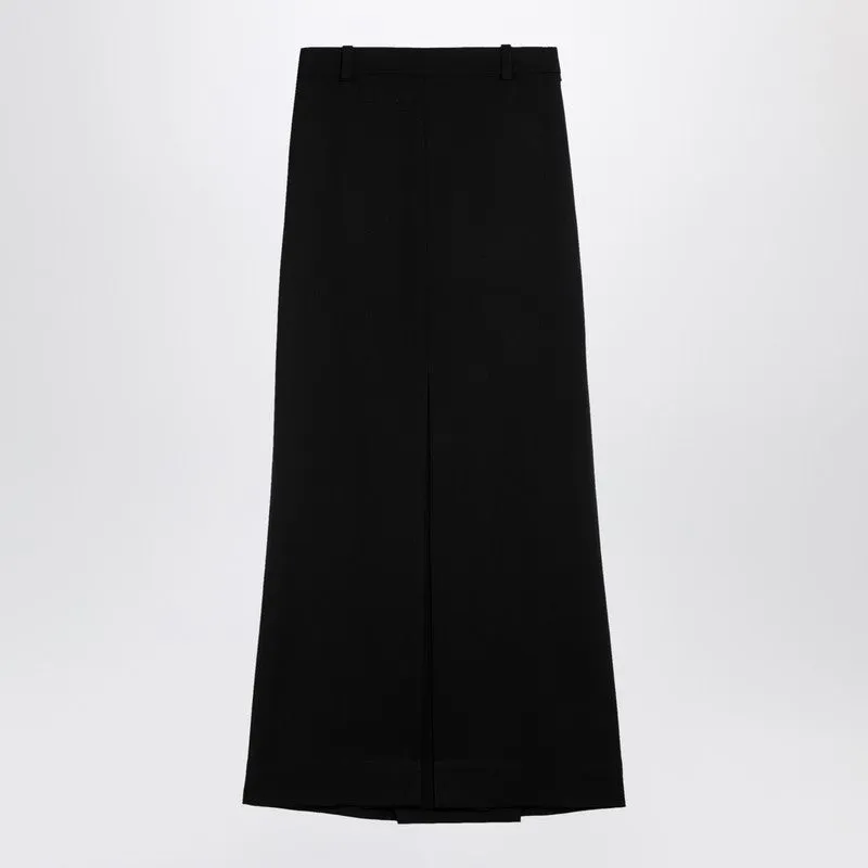 Black Wool-Blend Long Skirt