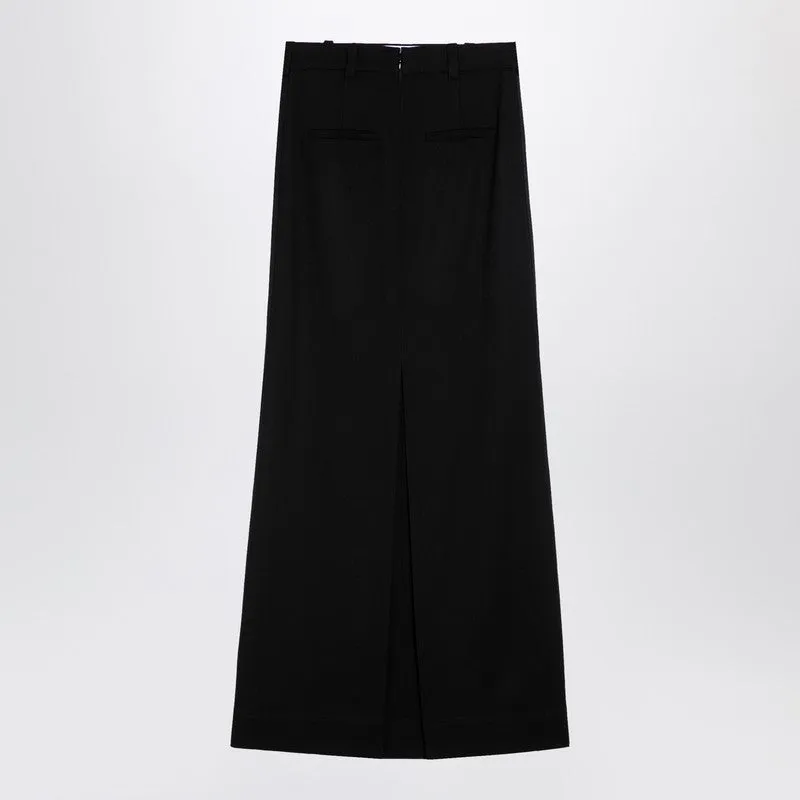 Black Wool-Blend Long Skirt