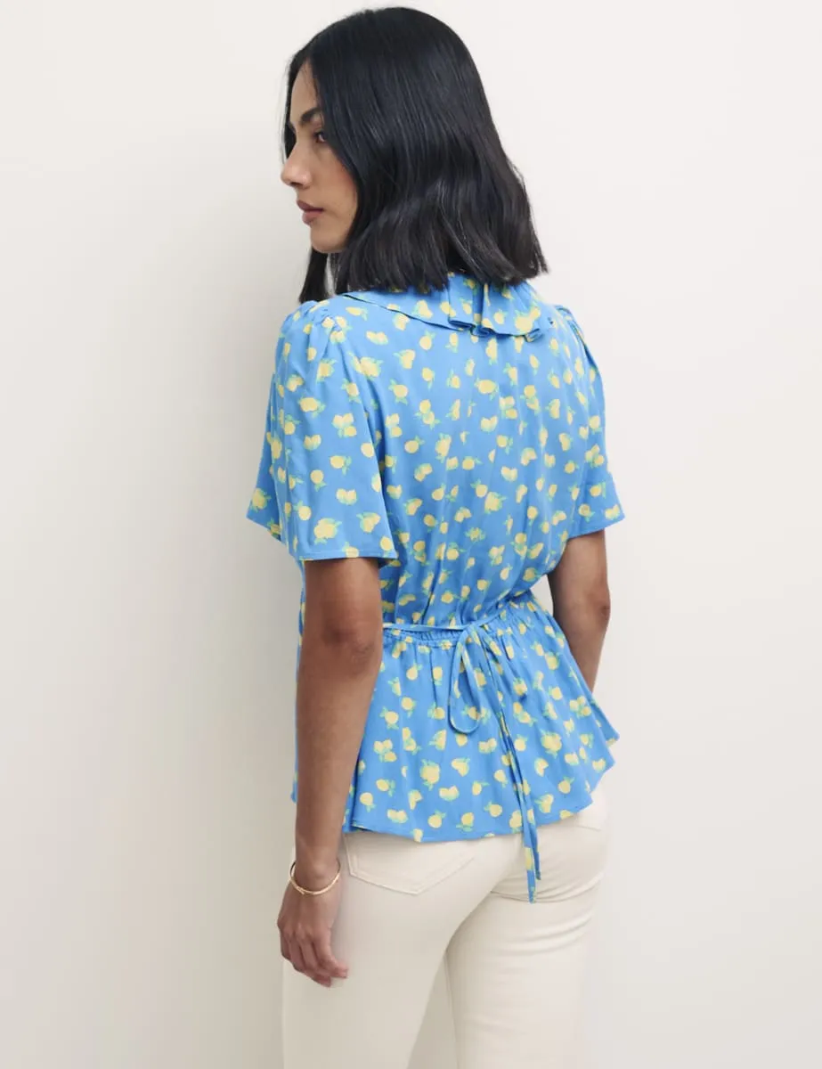 Blue Lemon Print Frill Collar Joley Blouse