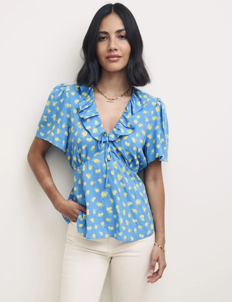 Blue Lemon Print Frill Collar Joley Blouse