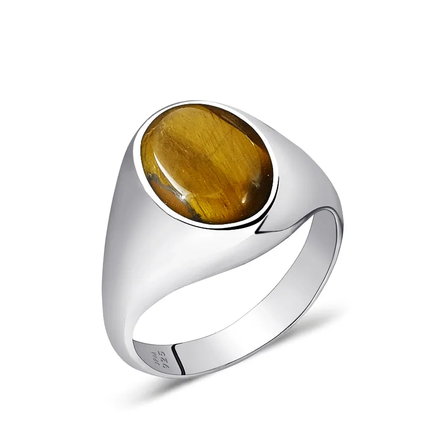 Bold Stone Men's Simple Signet Ring in Solid 925 Silver