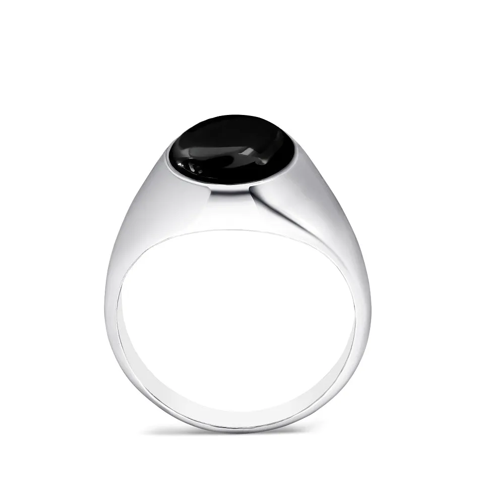 Bold Stone Men's Simple Signet Ring in Solid 925 Silver