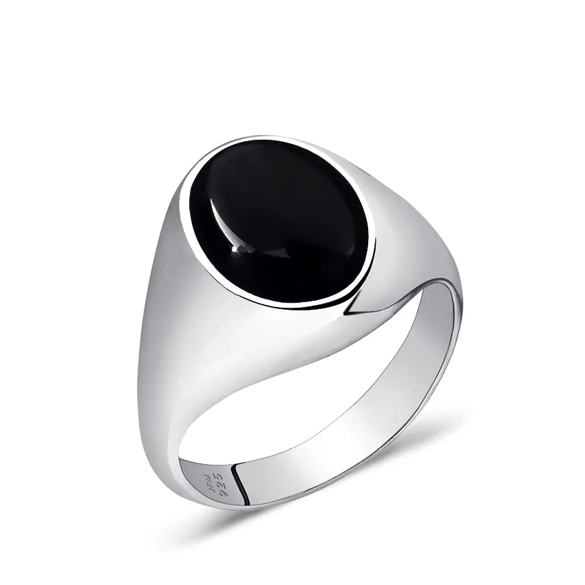 Bold Stone Men's Simple Signet Ring in Solid 925 Silver