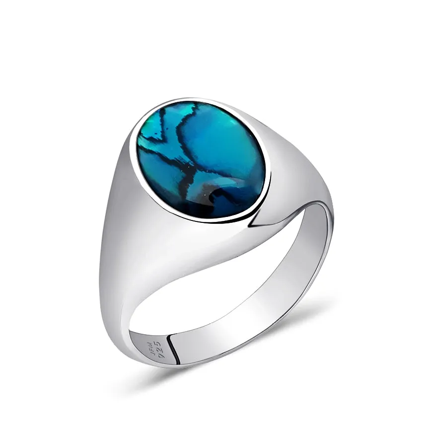 Bold Stone Men's Simple Signet Ring in Solid 925 Silver