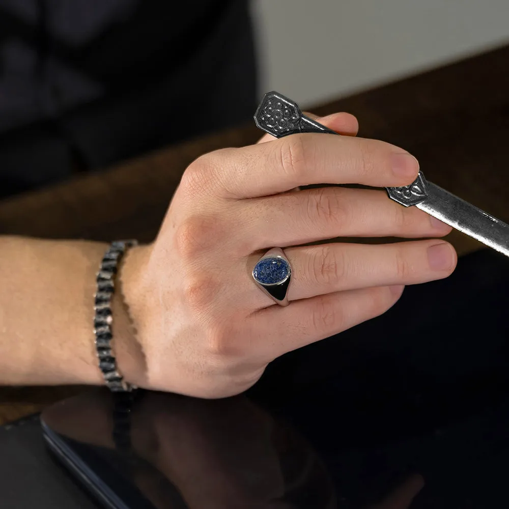 Bold Stone Men's Simple Signet Ring in Solid 925 Silver