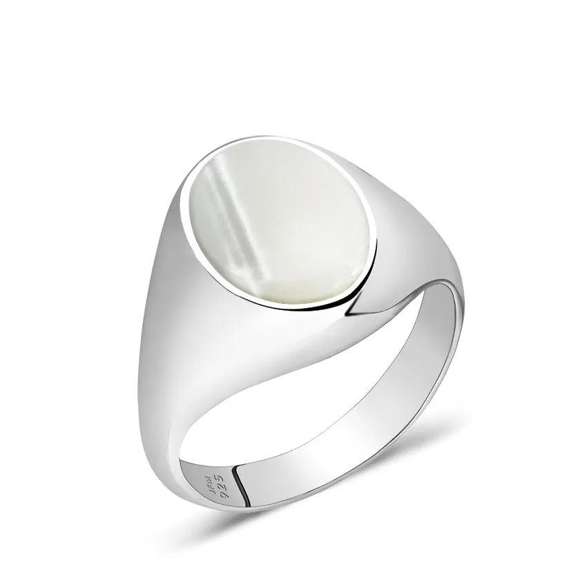 Bold Stone Men's Simple Signet Ring in Solid 925 Silver