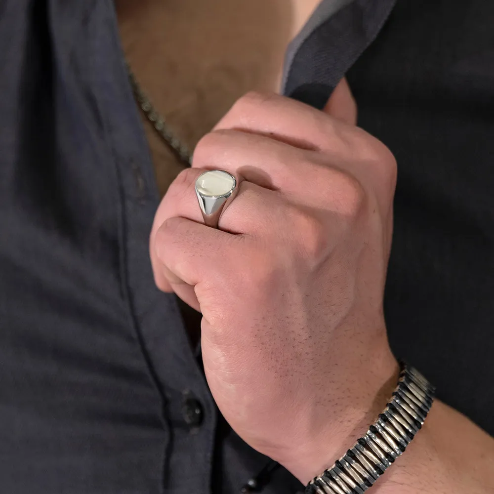 Bold Stone Men's Simple Signet Ring in Solid 925 Silver