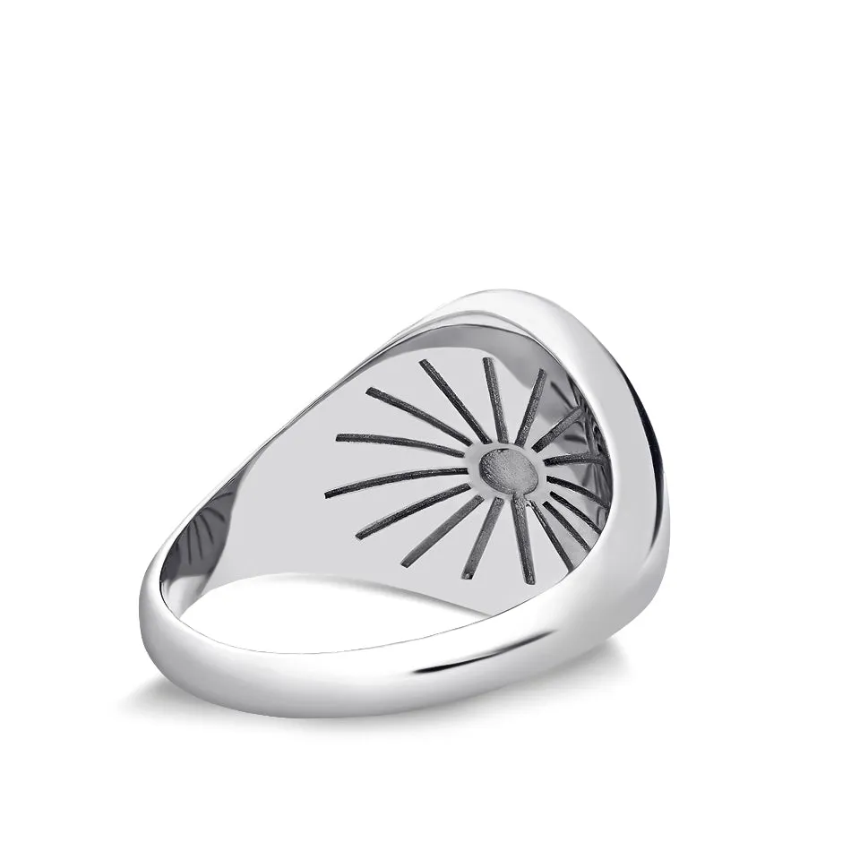 Bold Stone Men's Simple Signet Ring in Solid 925 Silver