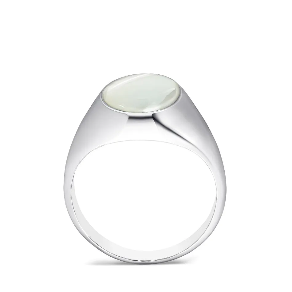 Bold Stone Men's Simple Signet Ring in Solid 925 Silver