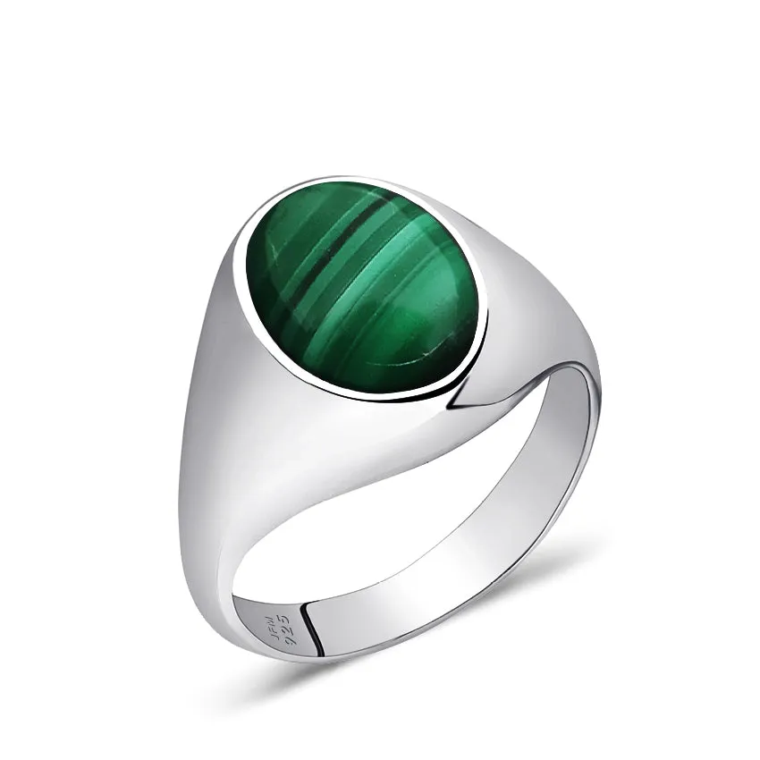 Bold Stone Men's Simple Signet Ring in Solid 925 Silver