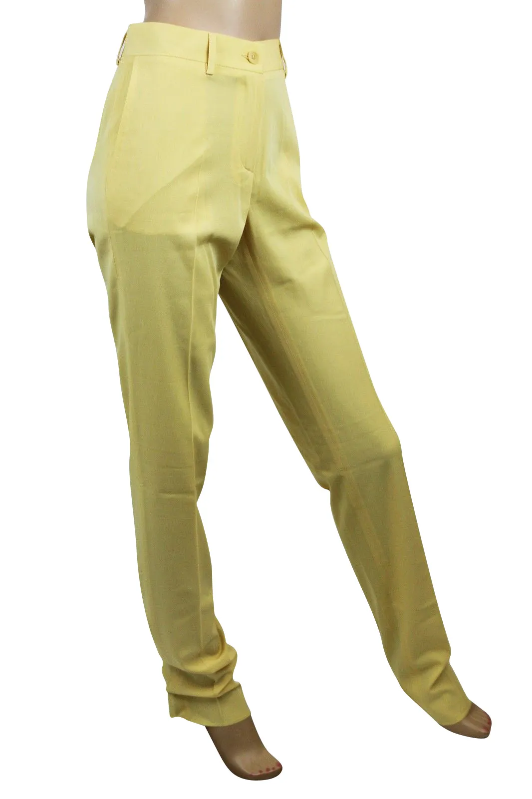 Bottega Veneta Women's Belt Line Yellow Virgin Wool Dress Pant