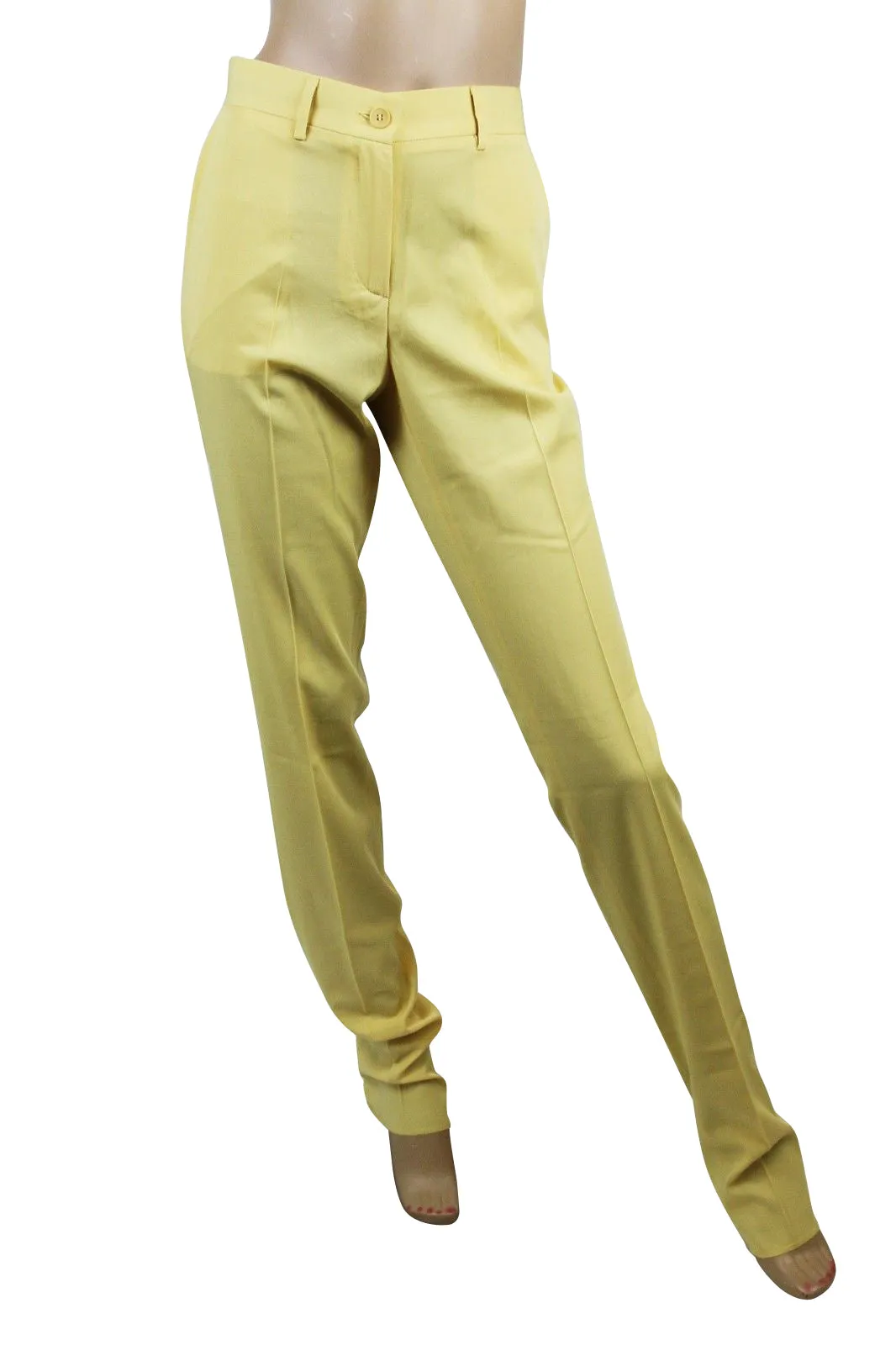 Bottega Veneta Women's Belt Line Yellow Virgin Wool Dress Pant