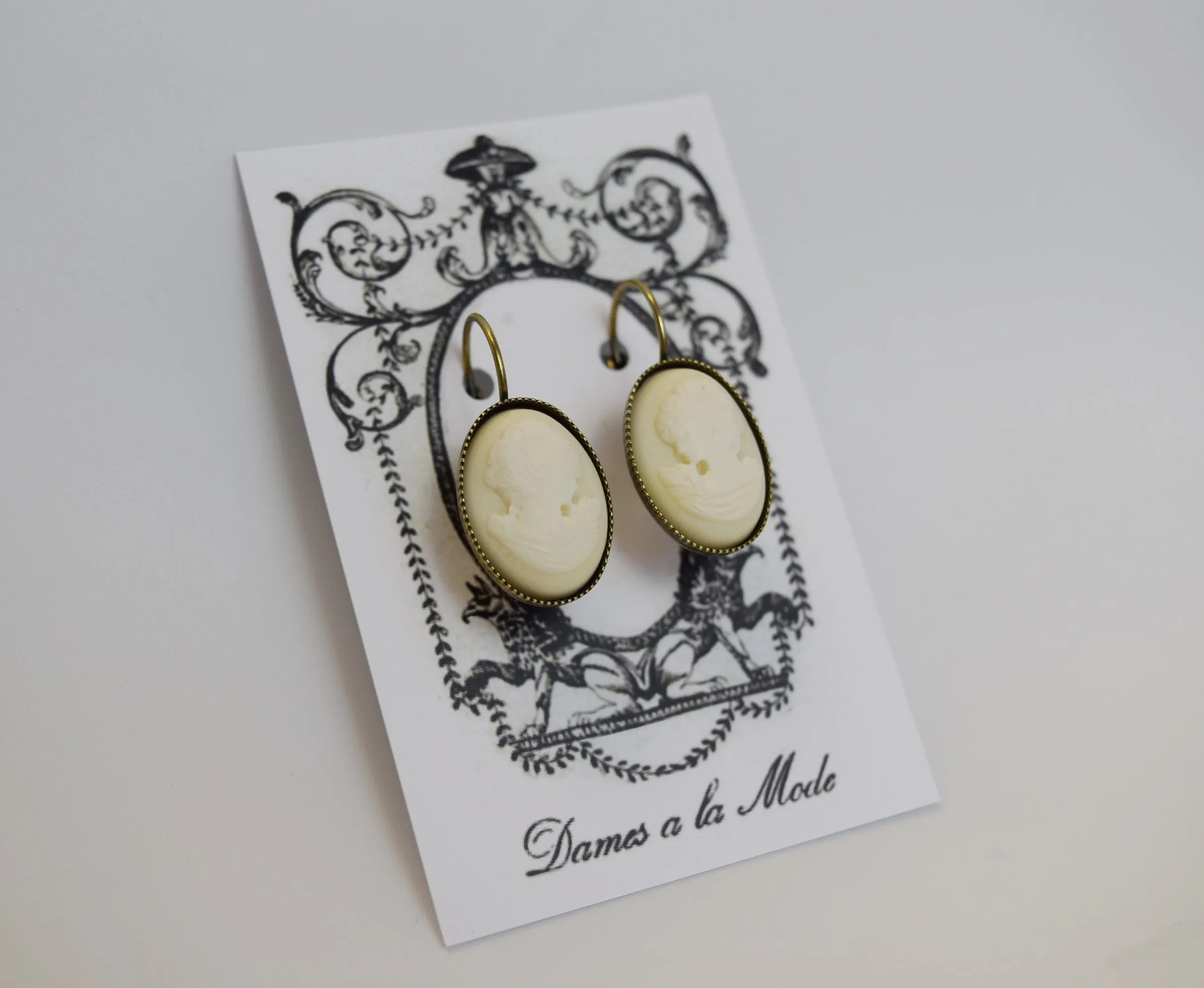 Cameo Earrings - Ivory and Bone Acryllic