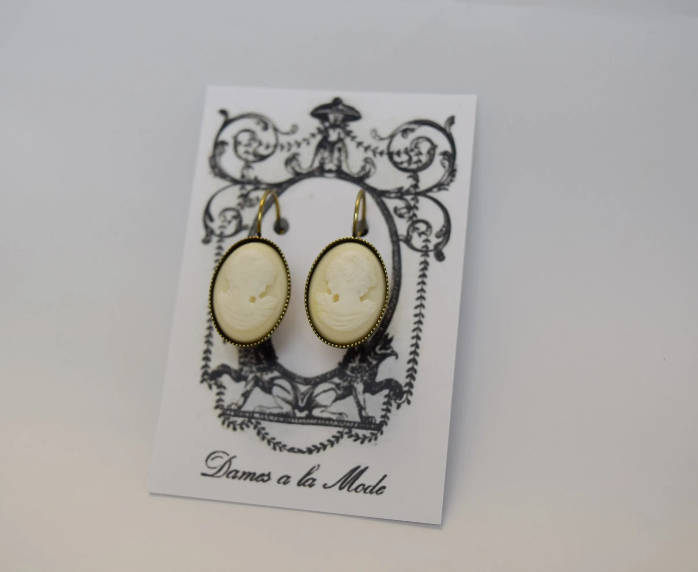 Cameo Earrings - Ivory and Bone Acryllic