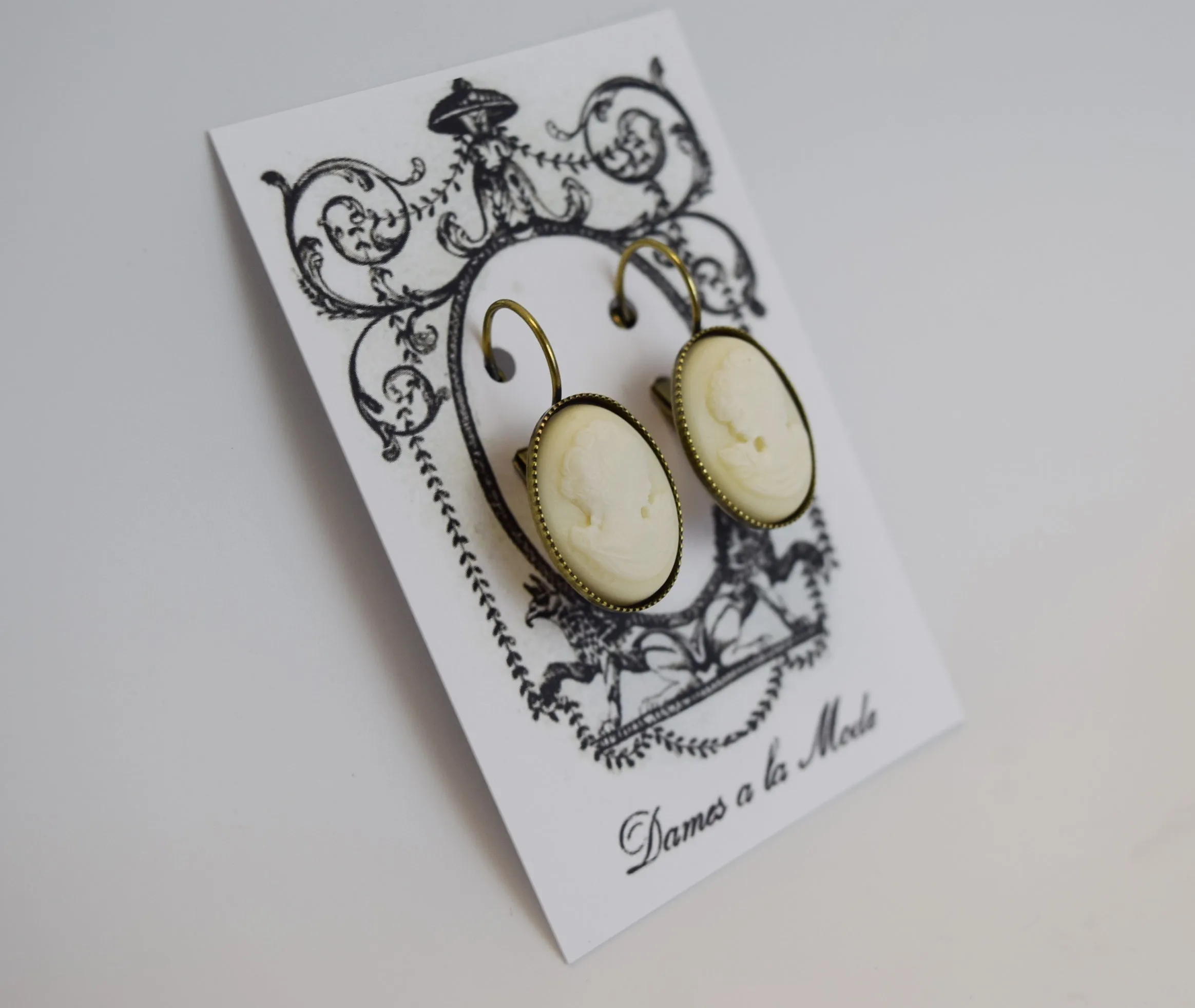 Cameo Earrings - Ivory and Bone Acryllic