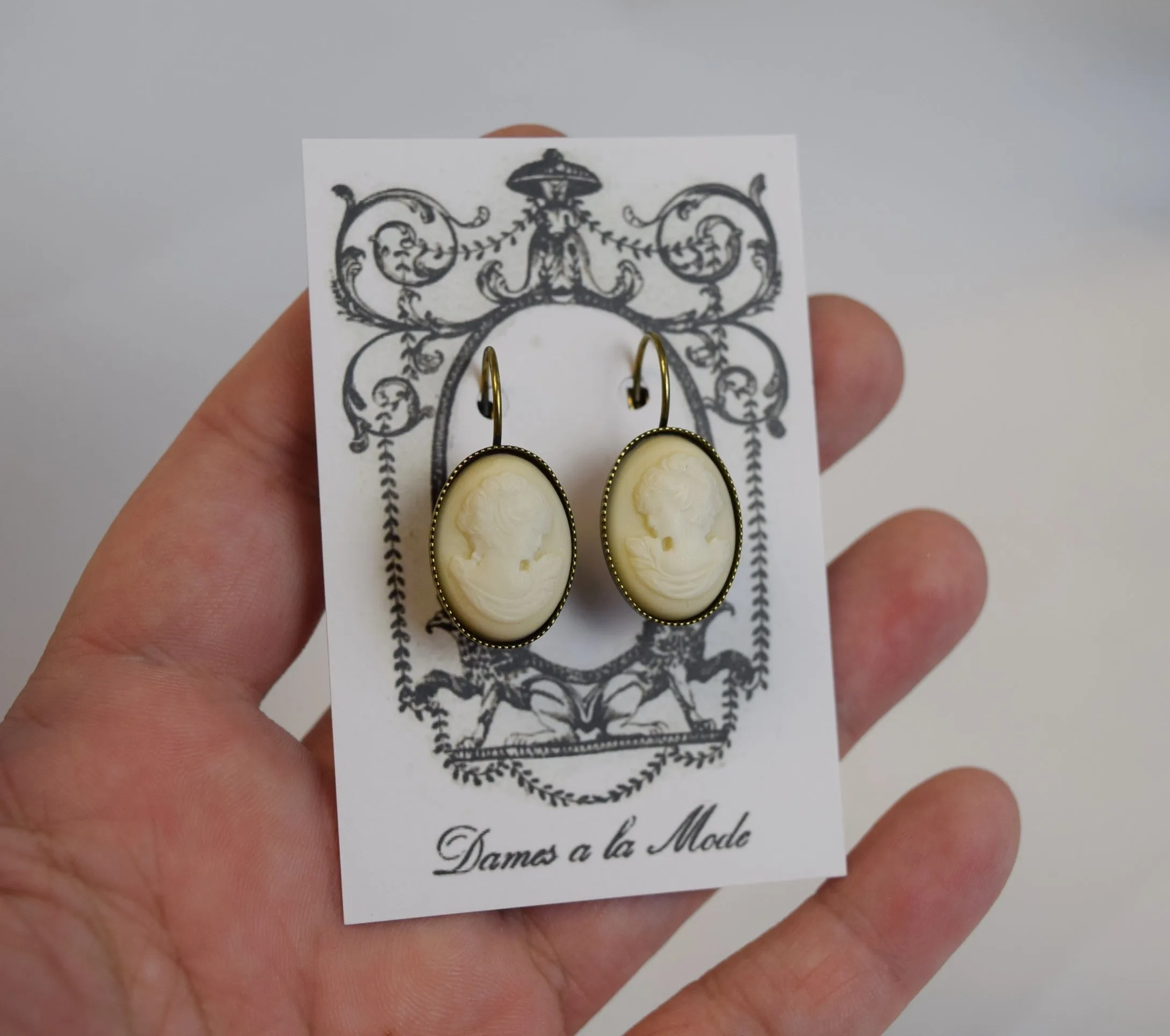 Cameo Earrings - Ivory and Bone Acryllic