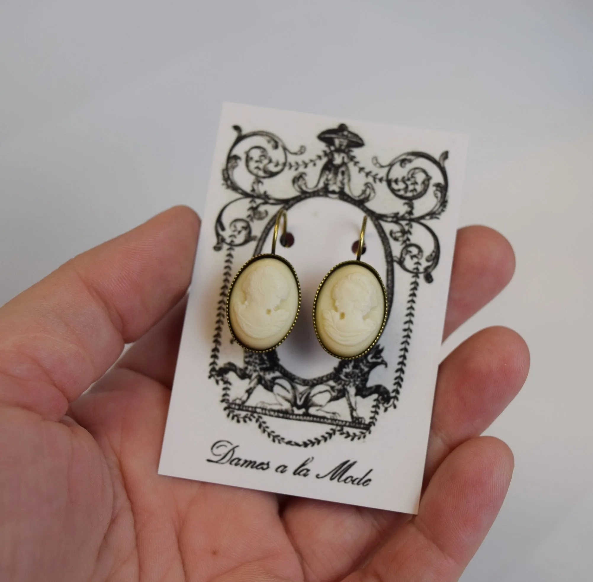 Cameo Earrings - Ivory and Bone Acryllic