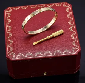 CARTIER 18K Yellow Gold Screw Love Bracelet Size 16   Box, Screwdriver 28.4Grams