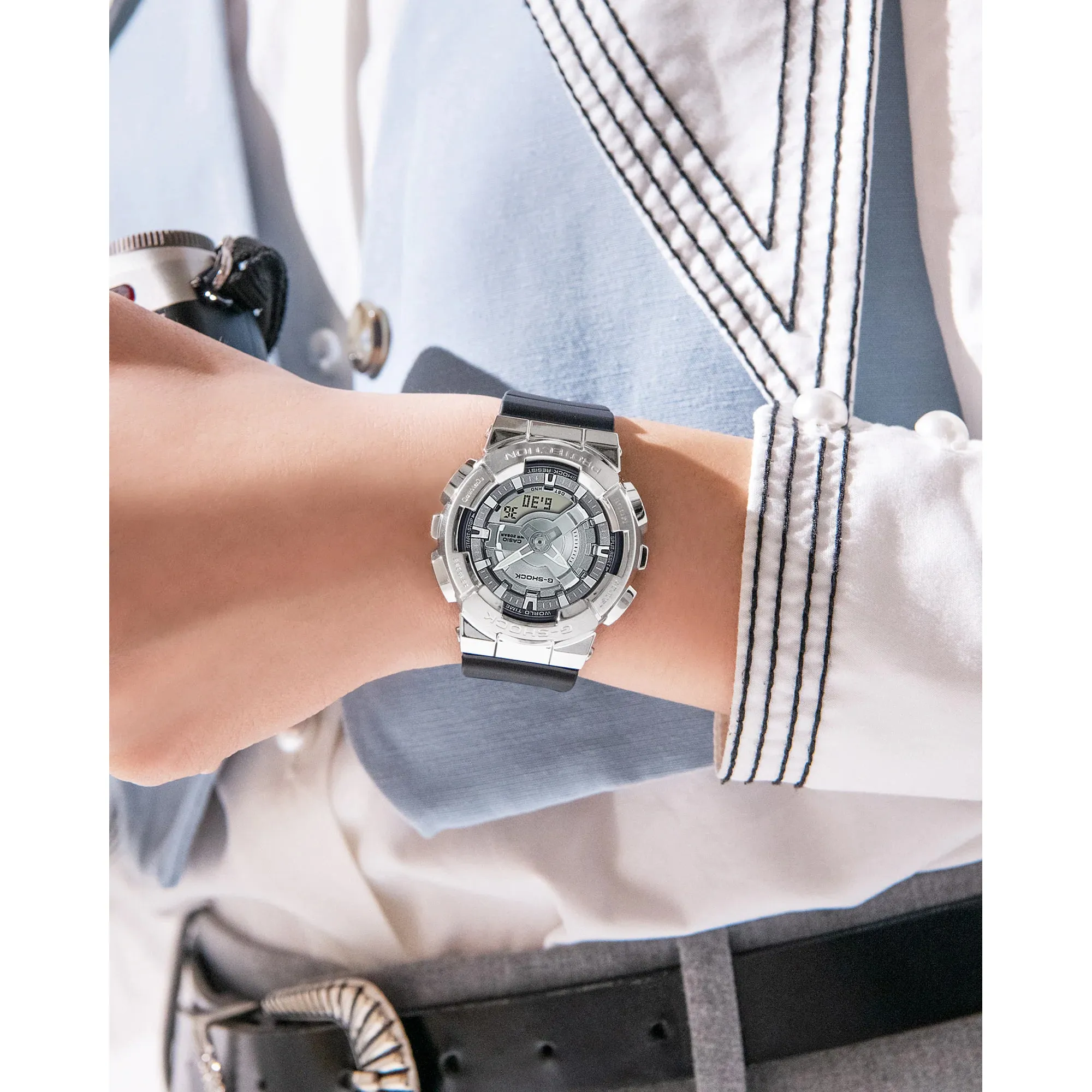 Casio G-Shock GMS GMS110-1A Metal Covered Silver Womens Watch