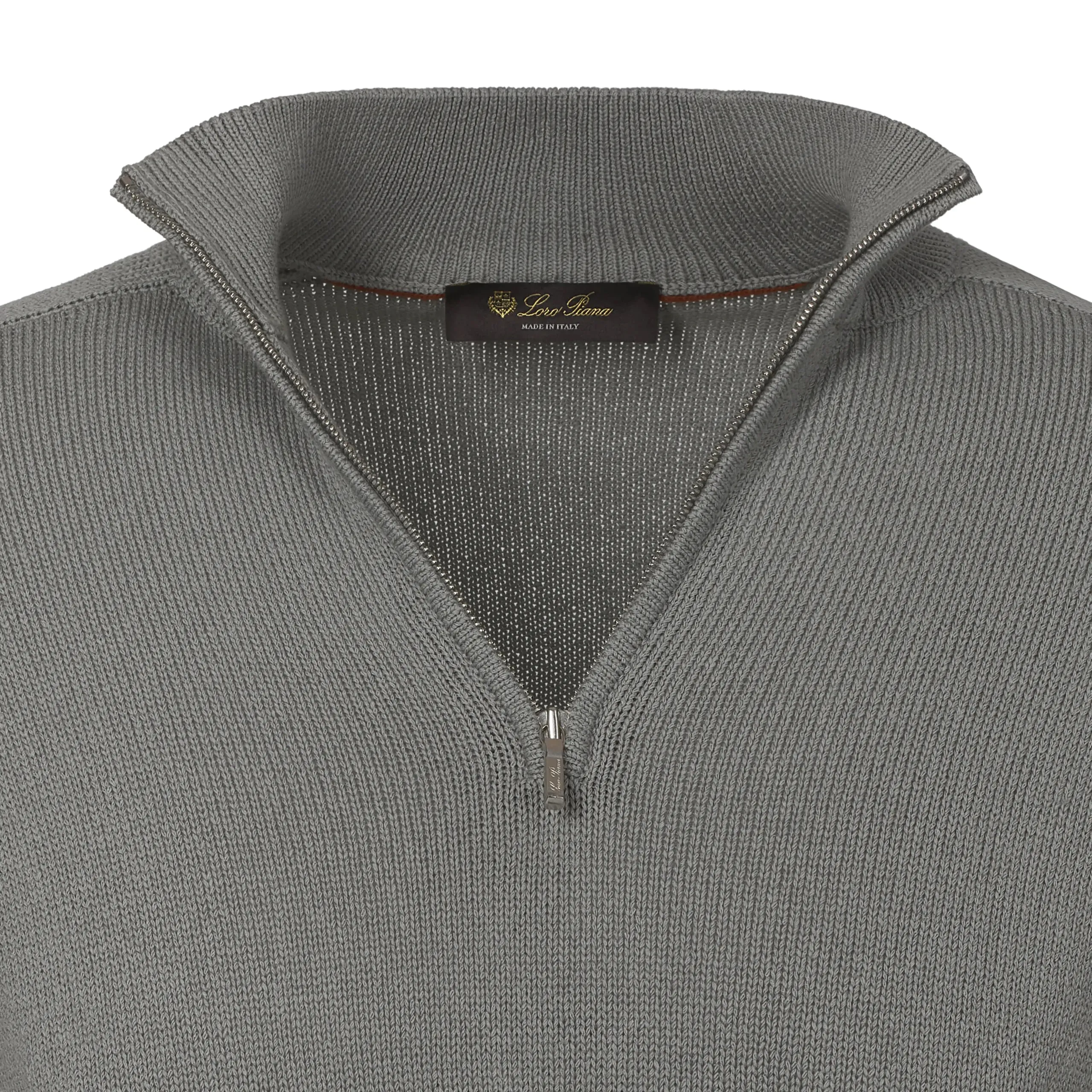 Cotton and Silk-Blend Half-Zip Sweater in Light Grey