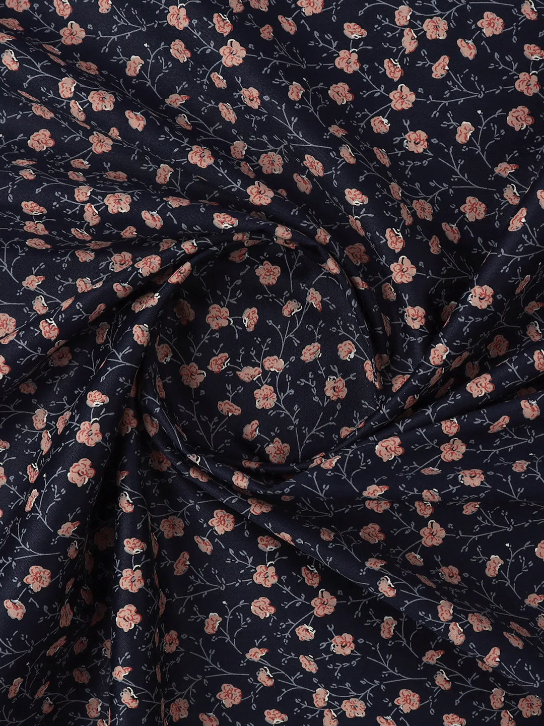 Cotton Rich Cotton Printed Shirt Fabric Navy Blue Oslo