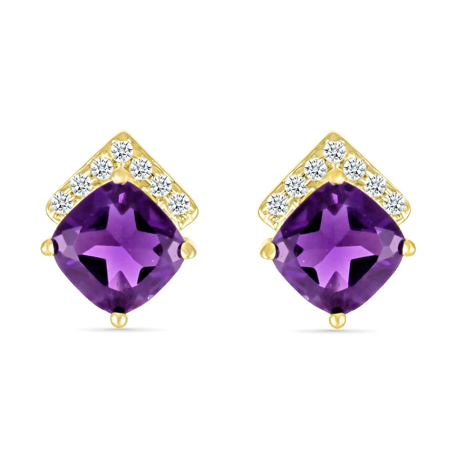 Cushion Cut Amethyst Studs with White Sapphire Pave Accent