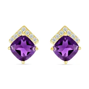 Cushion Cut Amethyst Studs with White Sapphire Pave Accent