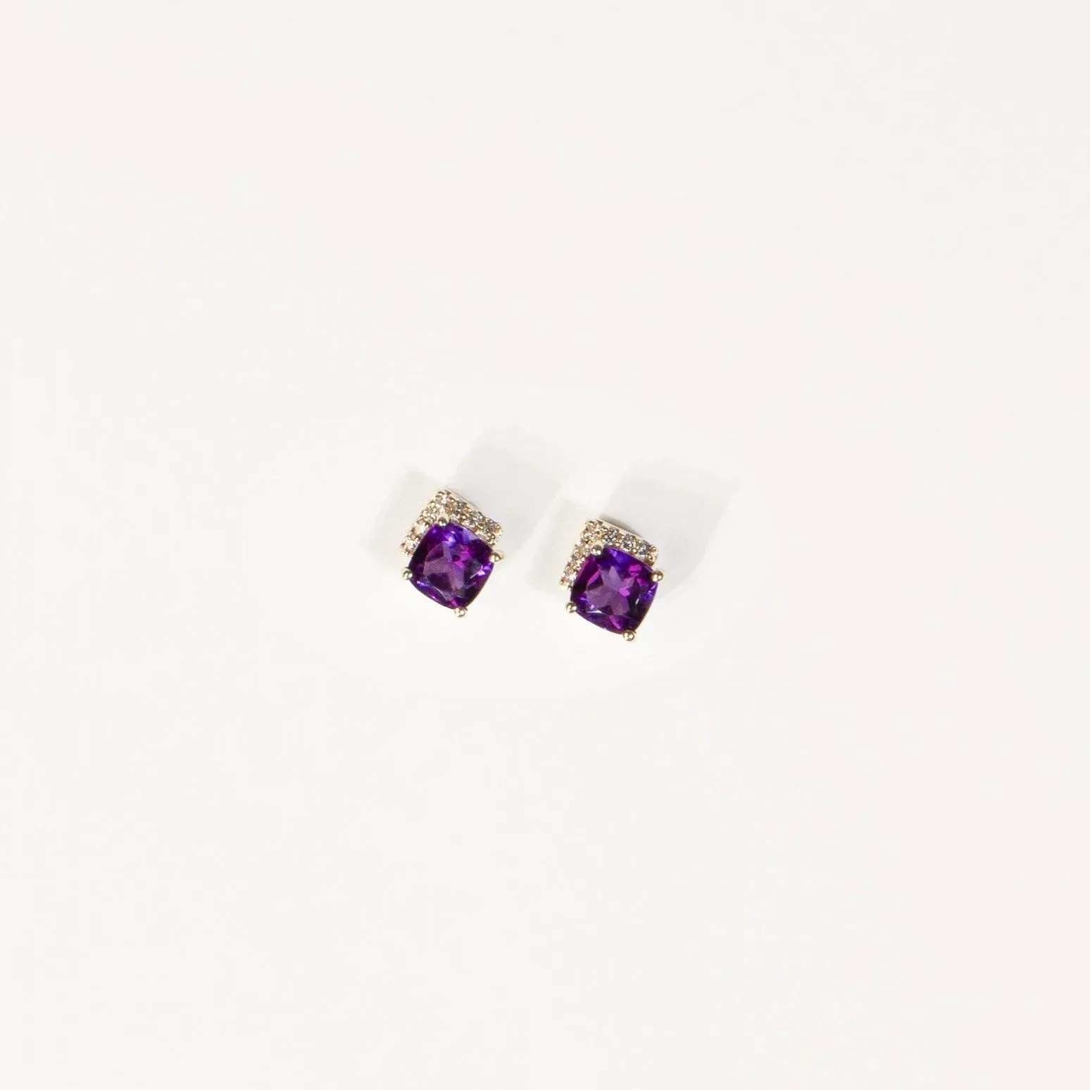 Cushion Cut Amethyst Studs with White Sapphire Pave Accent