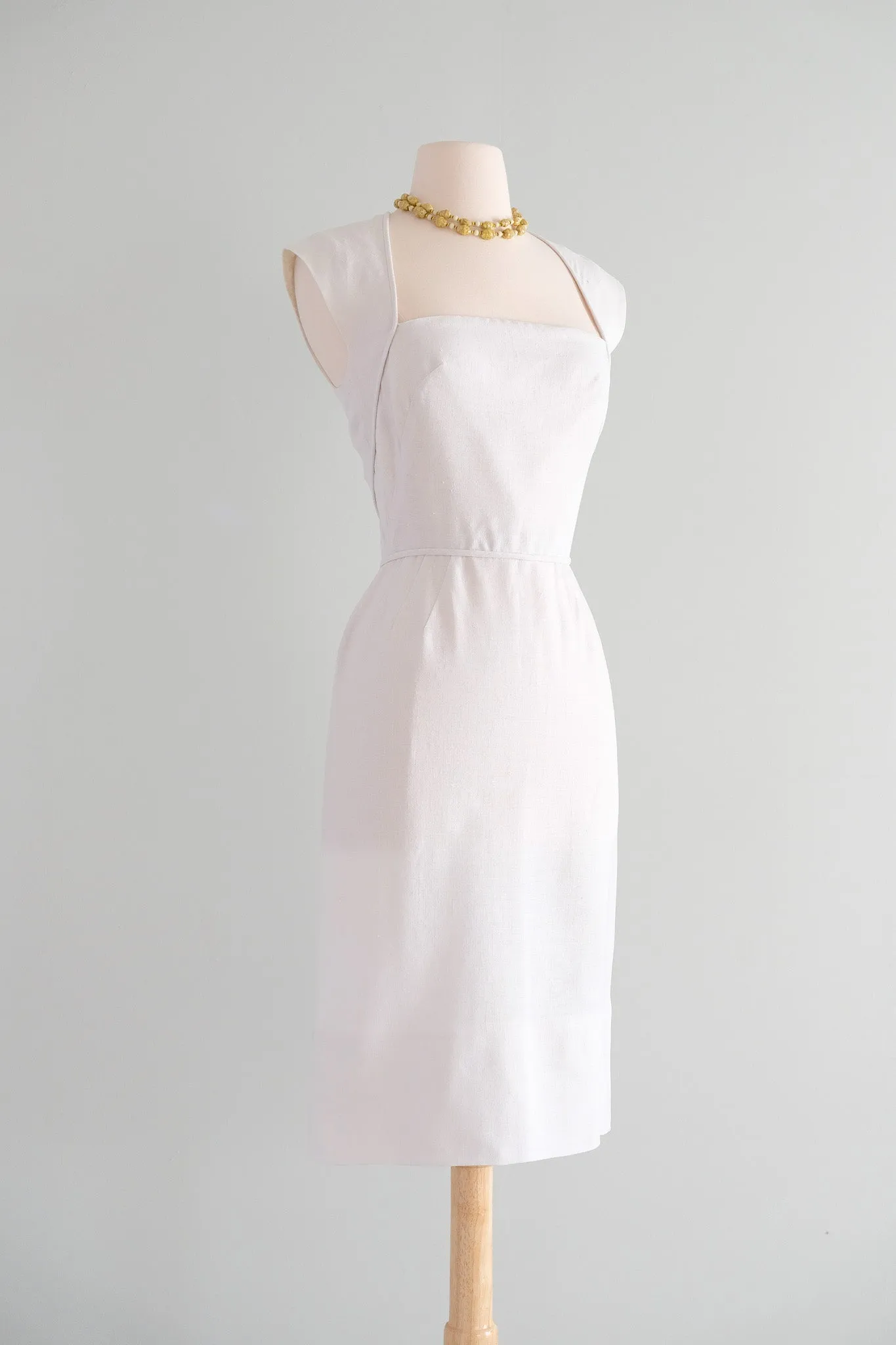 Darling 1950’s Ivory Linen Dress by Pat Premo/ Sz S