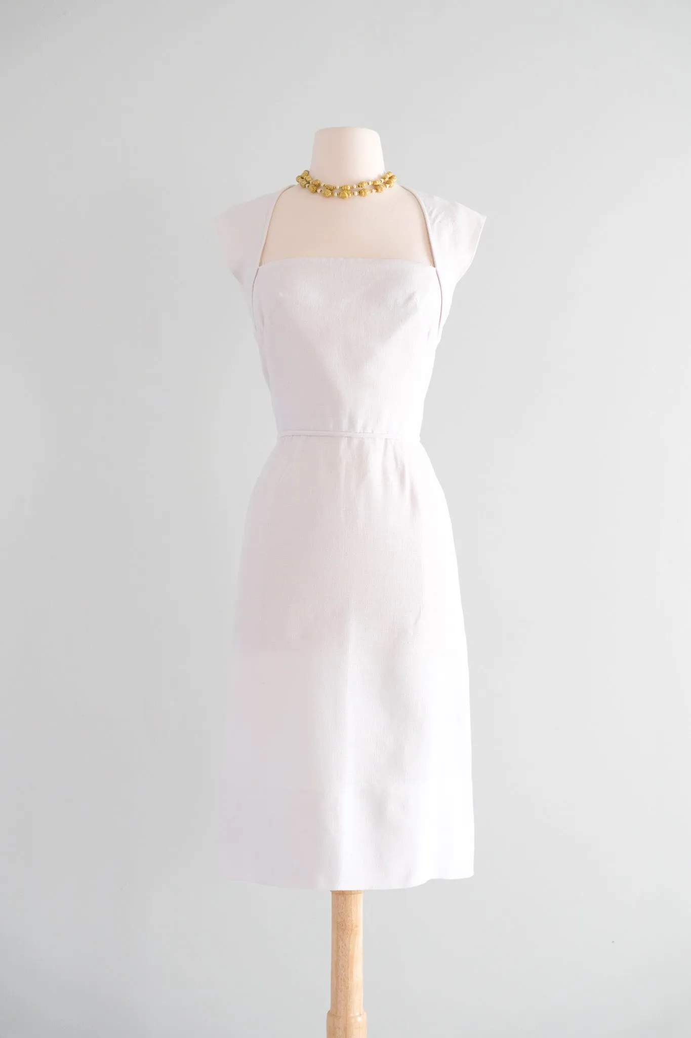 Darling 1950’s Ivory Linen Dress by Pat Premo/ Sz S