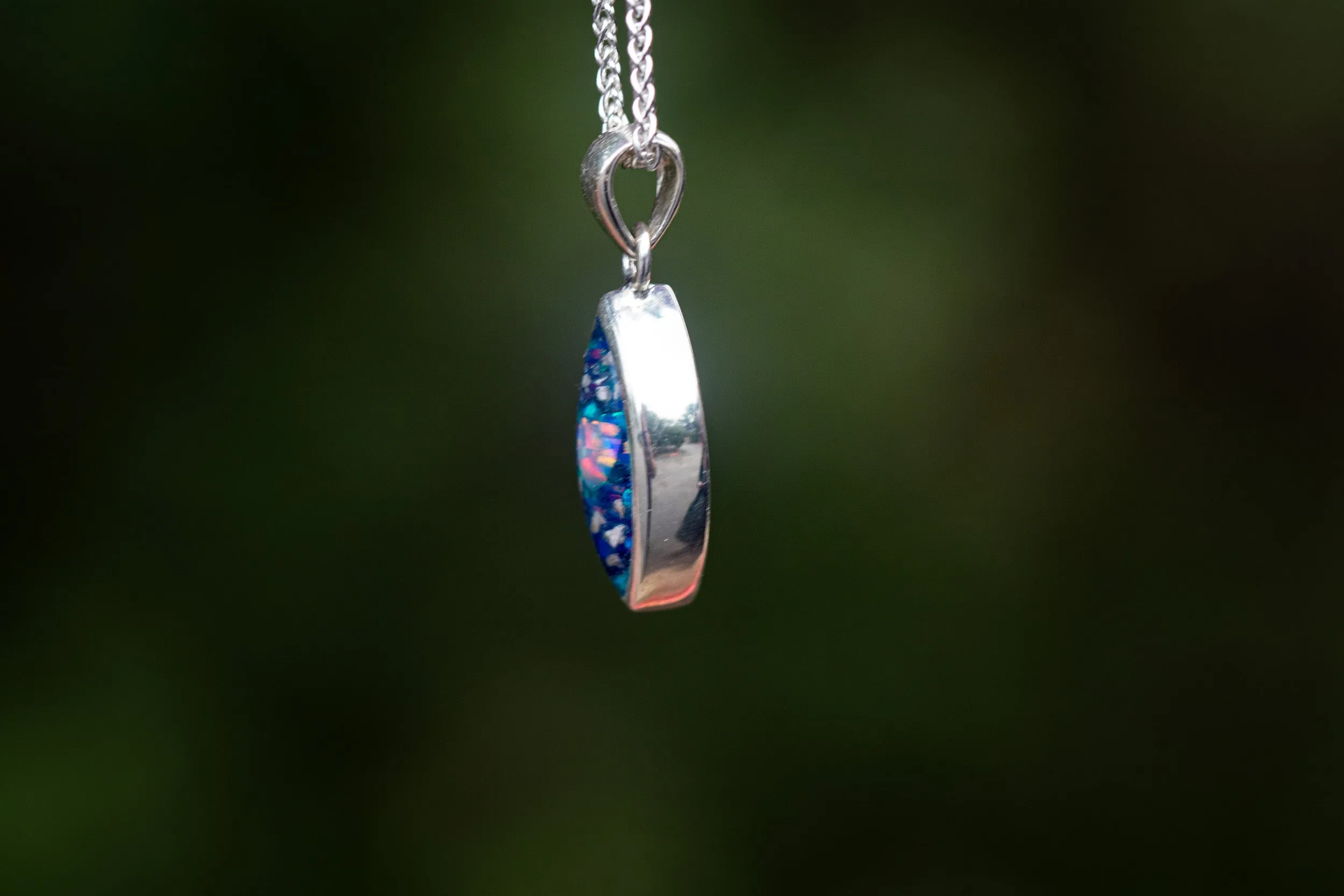 Diamond Opal Drop Pendant with Crushed Opal and Cremation Ash