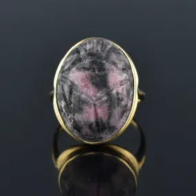 Egyptian Revival Rhodochrosite Scarab Beetle Ring in 14K Gold