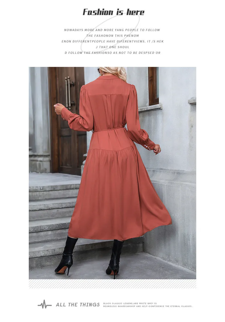 Elegant Long Sleeve Women's Dress - Classic Solid Color Design for Timeless Style