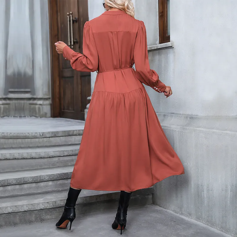 Elegant Long Sleeve Women's Dress - Classic Solid Color Design for Timeless Style