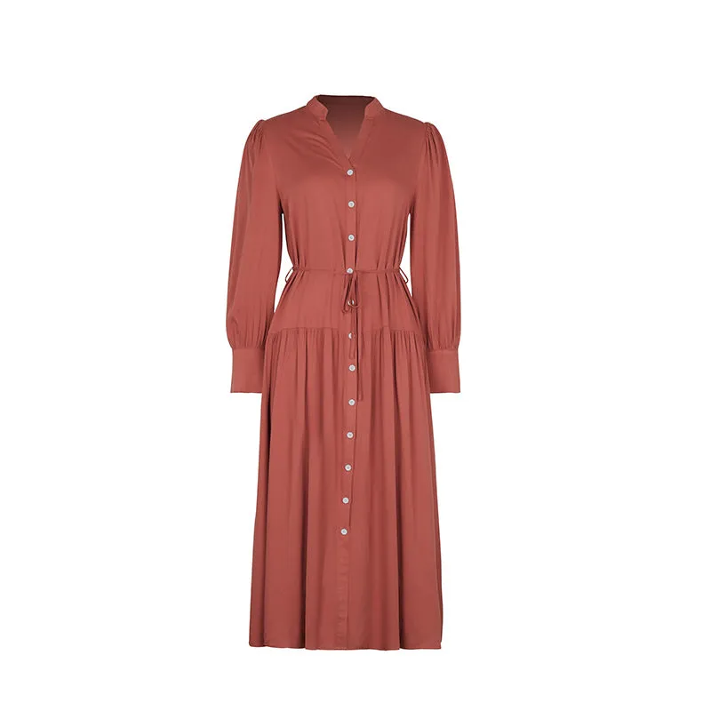 Elegant Long Sleeve Women's Dress - Classic Solid Color Design for Timeless Style