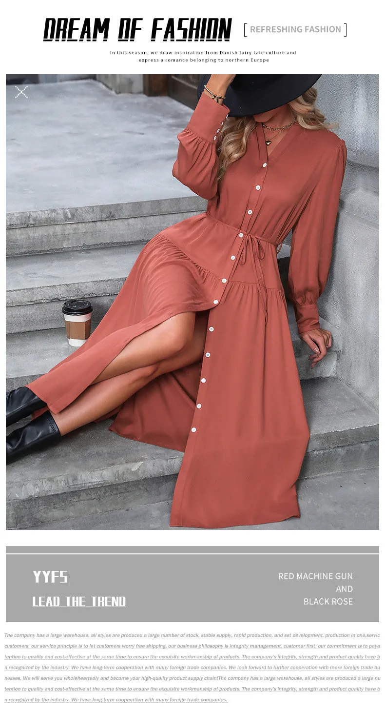 Elegant Long Sleeve Women's Dress - Classic Solid Color Design for Timeless Style