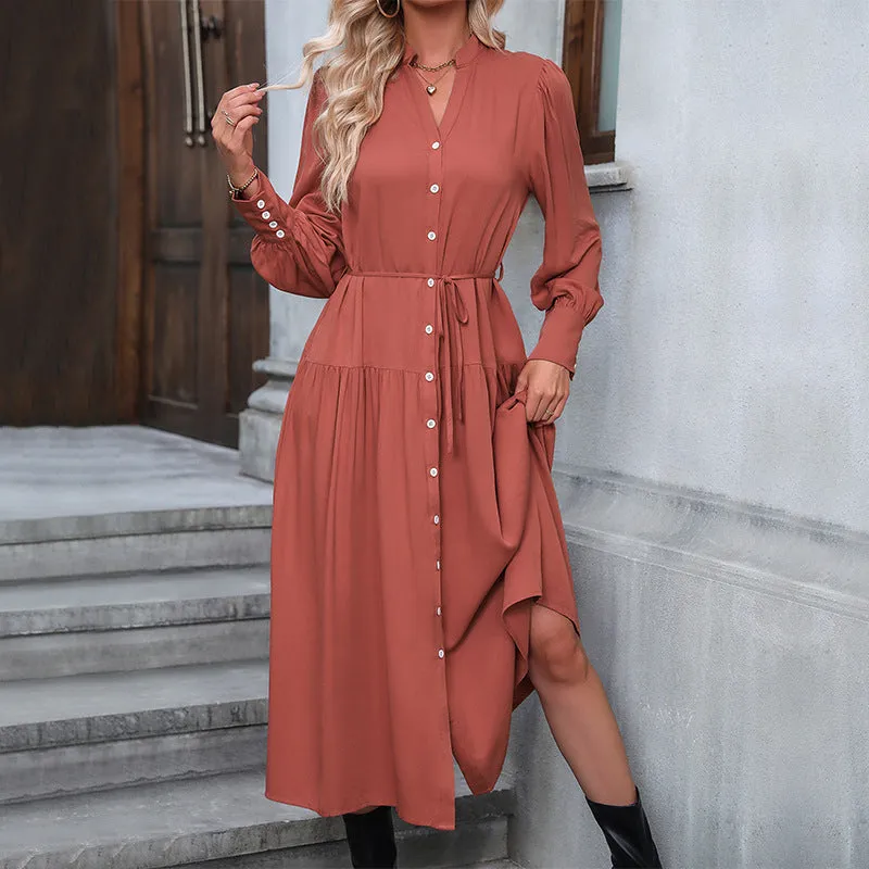 Elegant Long Sleeve Women's Dress - Classic Solid Color Design for Timeless Style