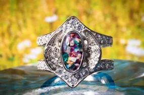 Embraced Opal Angel Wings Ring with Cremation Ash